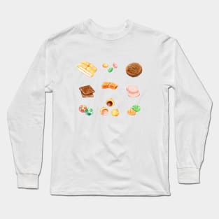 Taiwan Traditional Food - Nostalgic Snacks 台灣懷舊零食 - Apple Bread, Caramel Candy, Cream Puffs Long Sleeve T-Shirt